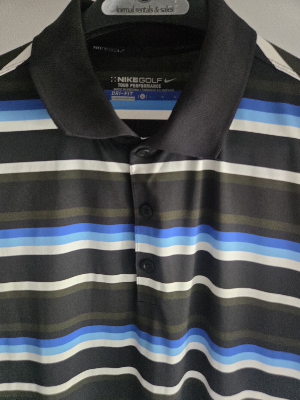 Nike Golf Men's Black & Blue Striped Performance Polo